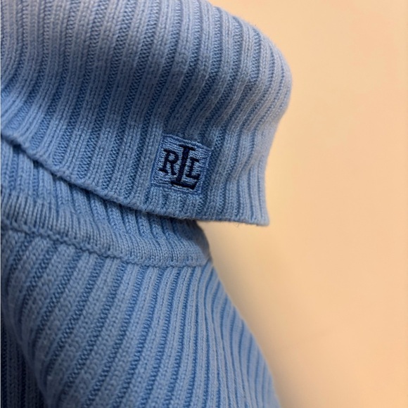 Lauren Ralph Lauren Ribbed Turtleneck Sweater Blue Size L Made in Japan - Picture 3 of 9